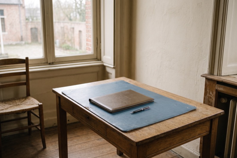 An application desk with a blotter