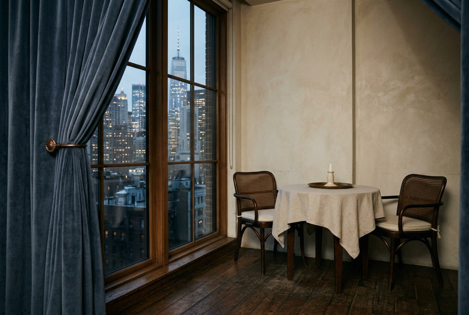 A private dining room behind a velvet curtain