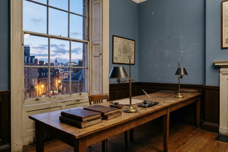 A heritage office with a long desk