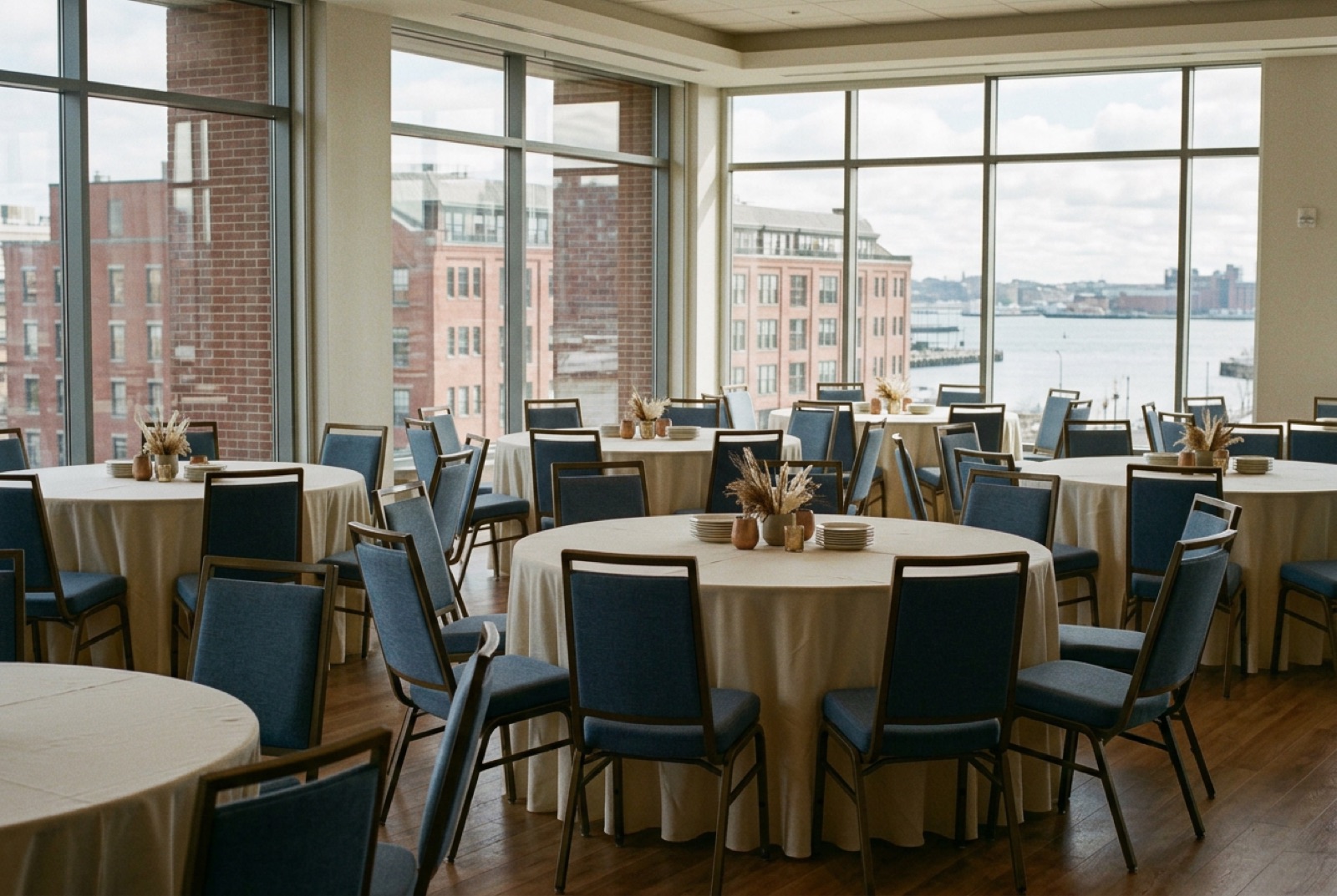 A hotel ballroom set for a leadership summit