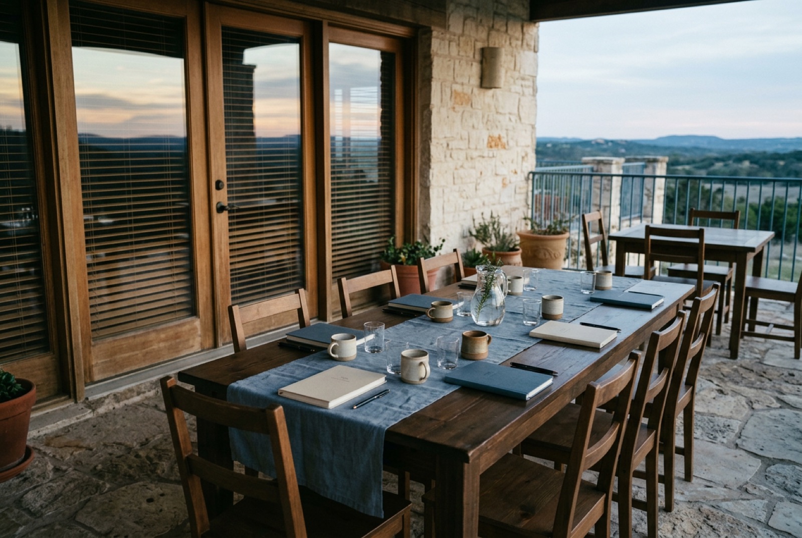 A seaside villa terrace set for a workshop