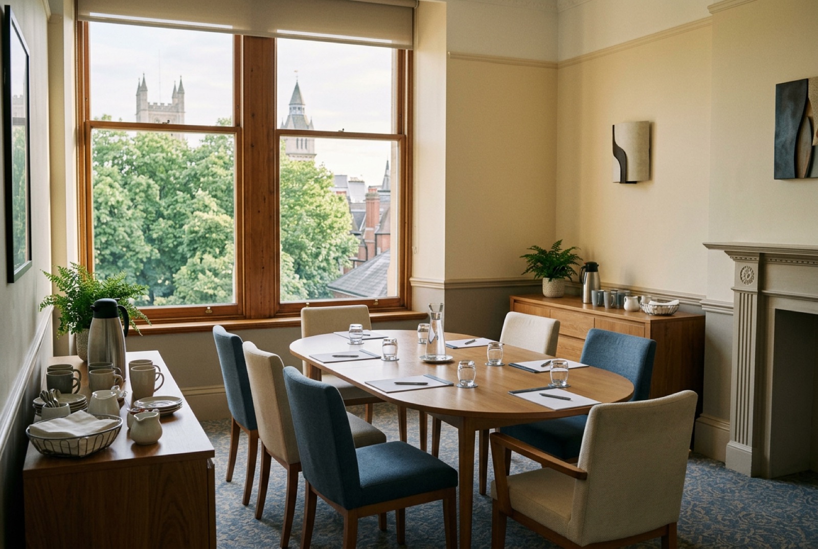 A hotel meeting suite set for a peer group