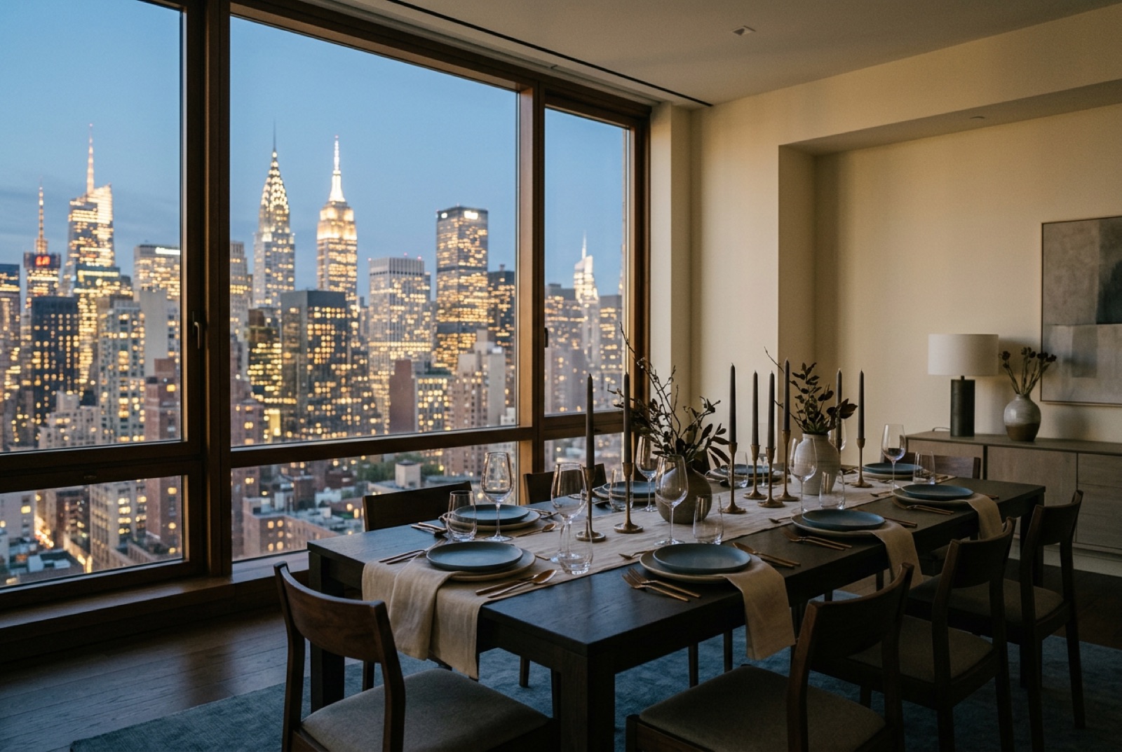 A private dining room set for an investor dinner