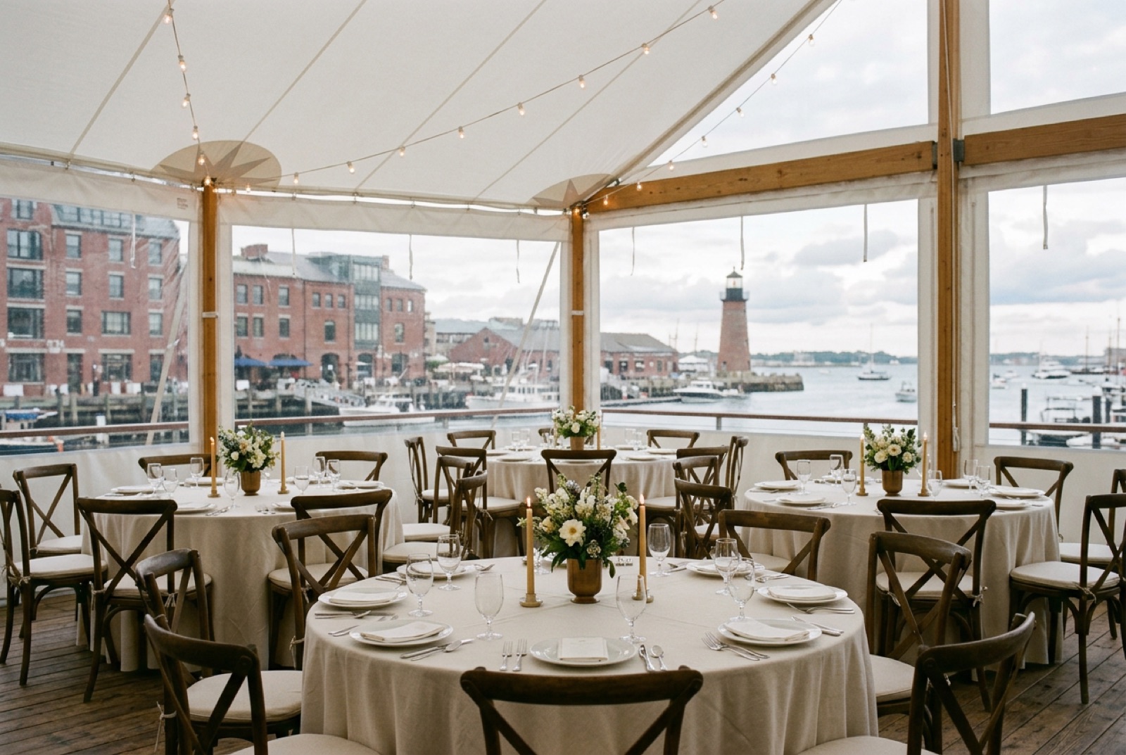 A garden marquee set for a charity lunch