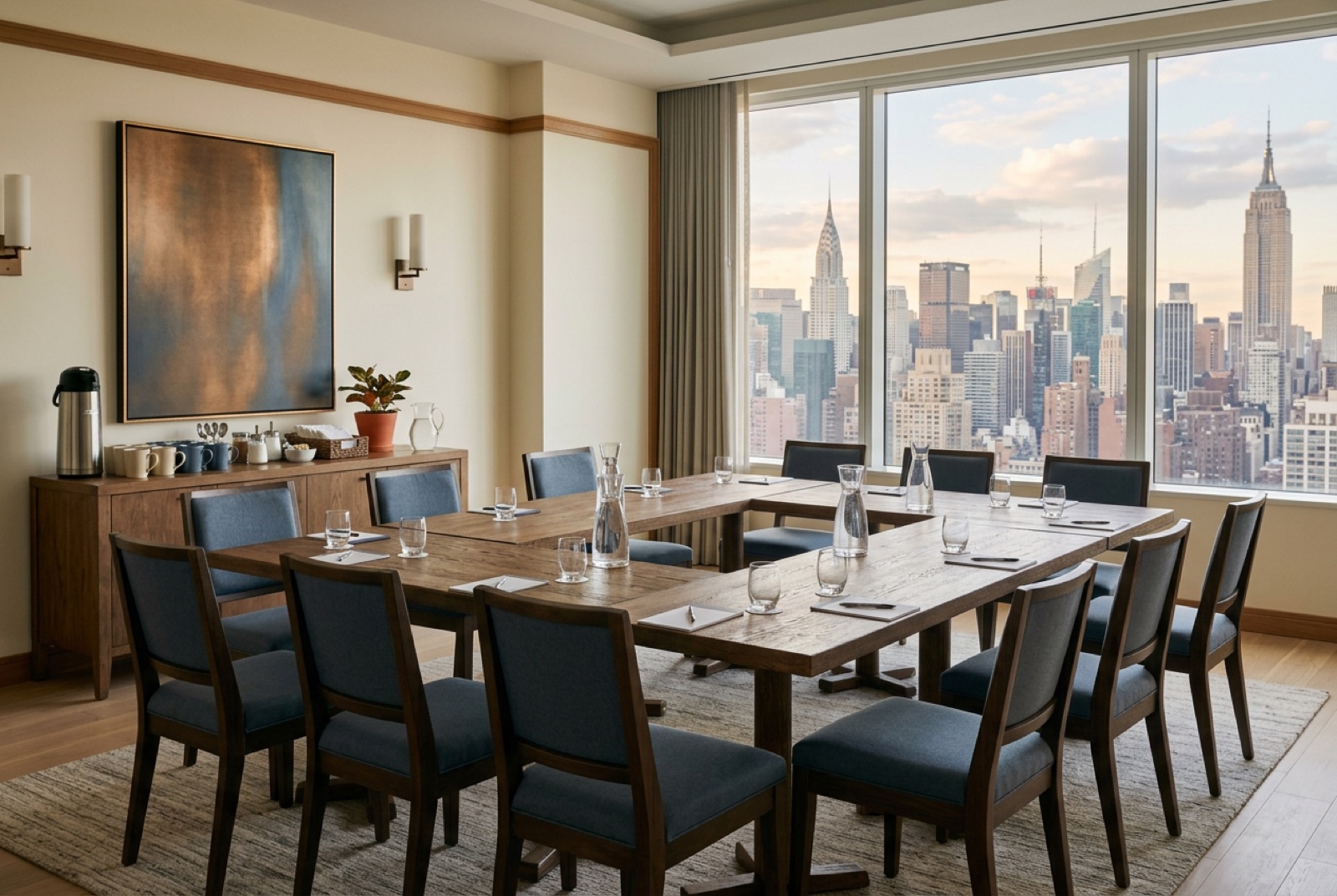 A hotel meeting suite set for a peer group