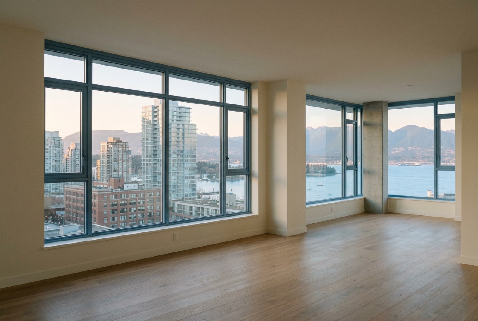 A rooftop of a new building with the city beyond