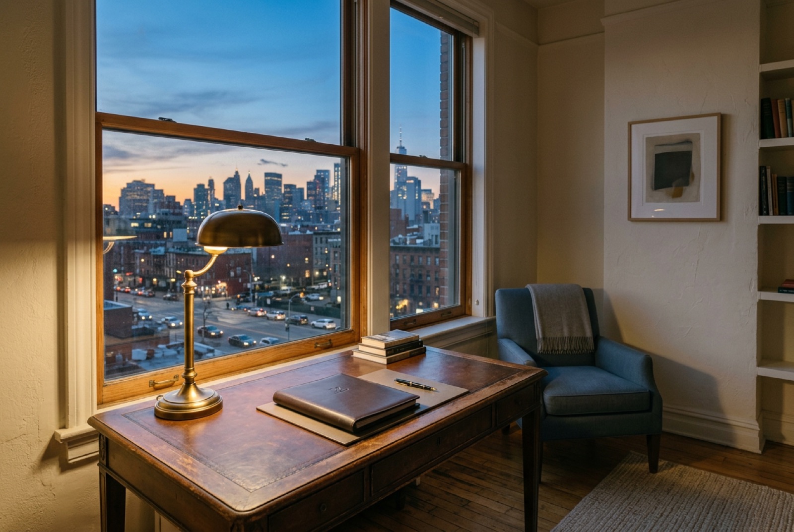 A study with a leather desk