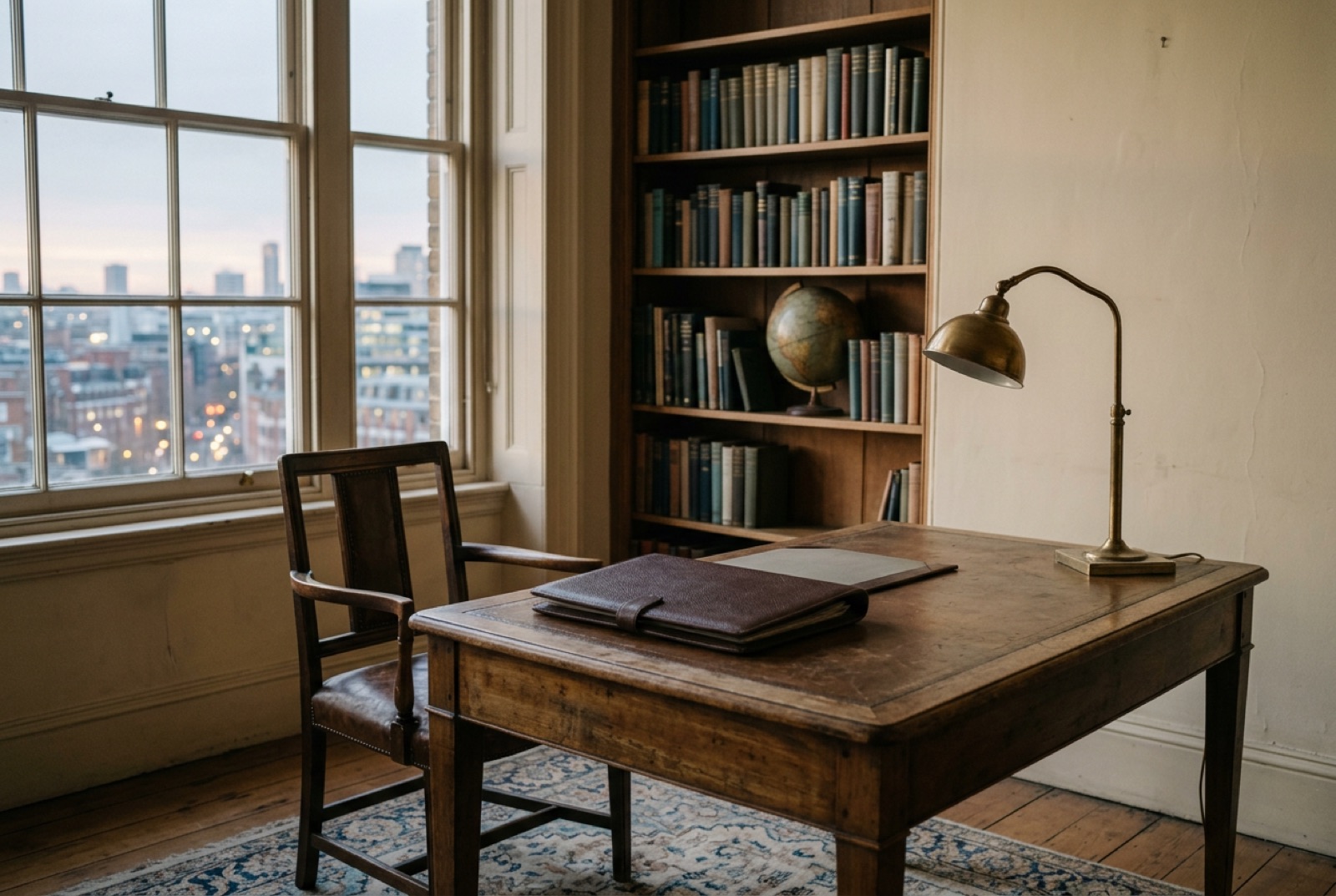 A study with a leather desk